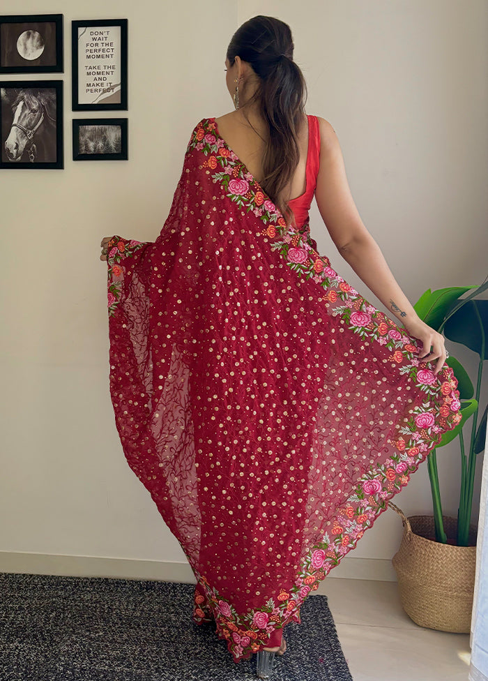 Red Georgette Saree With Blouse Piece