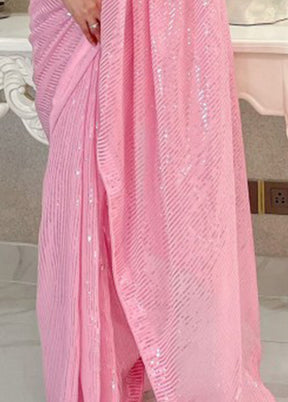 Baby Pink Georgette Saree With Blouse Piece