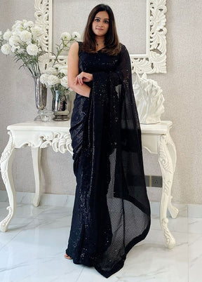 Black Georgette Saree With Blouse Piece