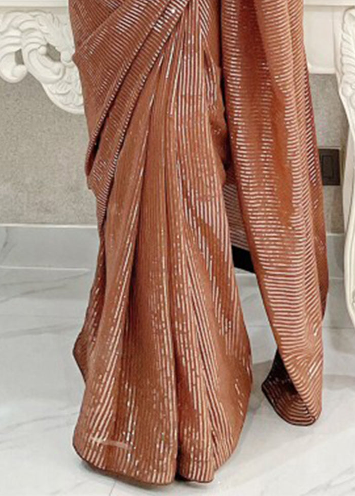 Brown Georgette Saree With Blouse Piece