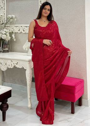 Maroon Georgette Saree With Blouse Piece