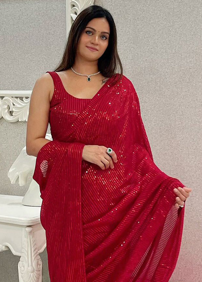 Maroon Georgette Saree With Blouse Piece