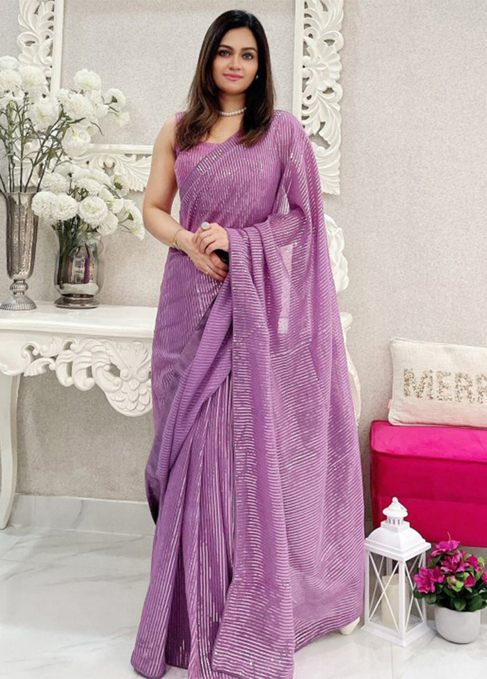 Light Purple Georgette Saree With Blouse Piece