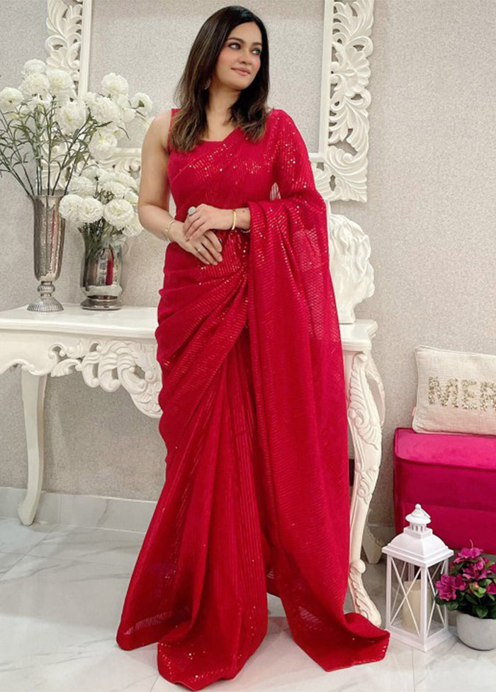 Red Georgette Saree With Blouse Piece