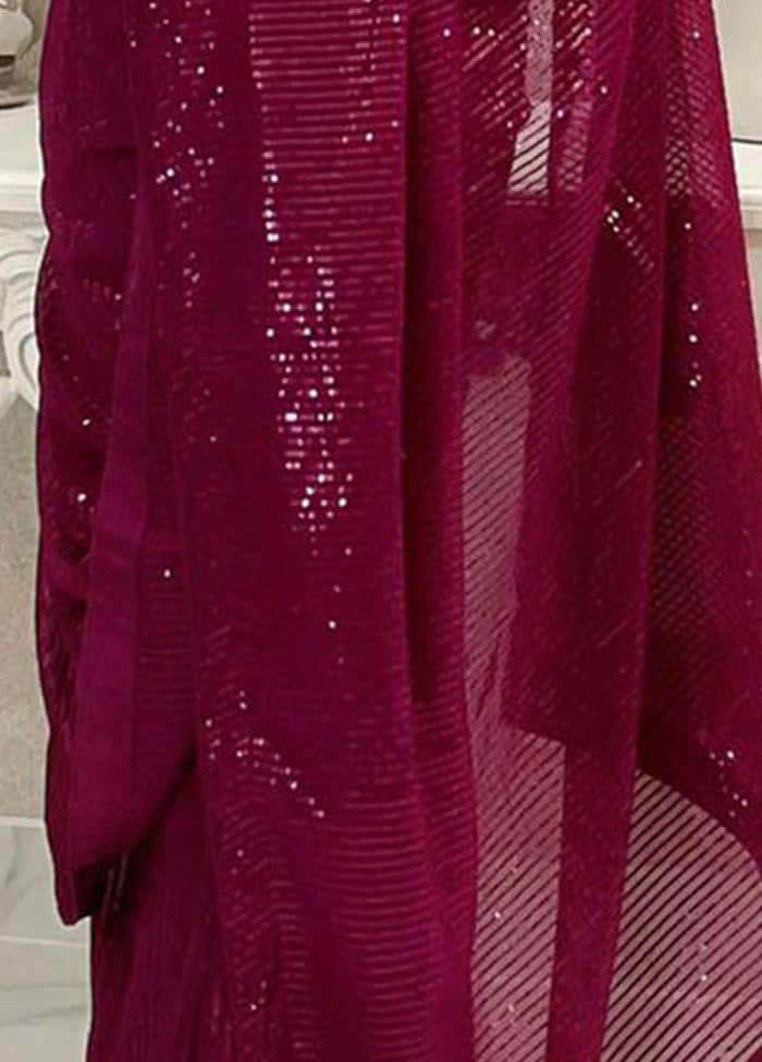 Wine Georgette Saree With Blouse Piece