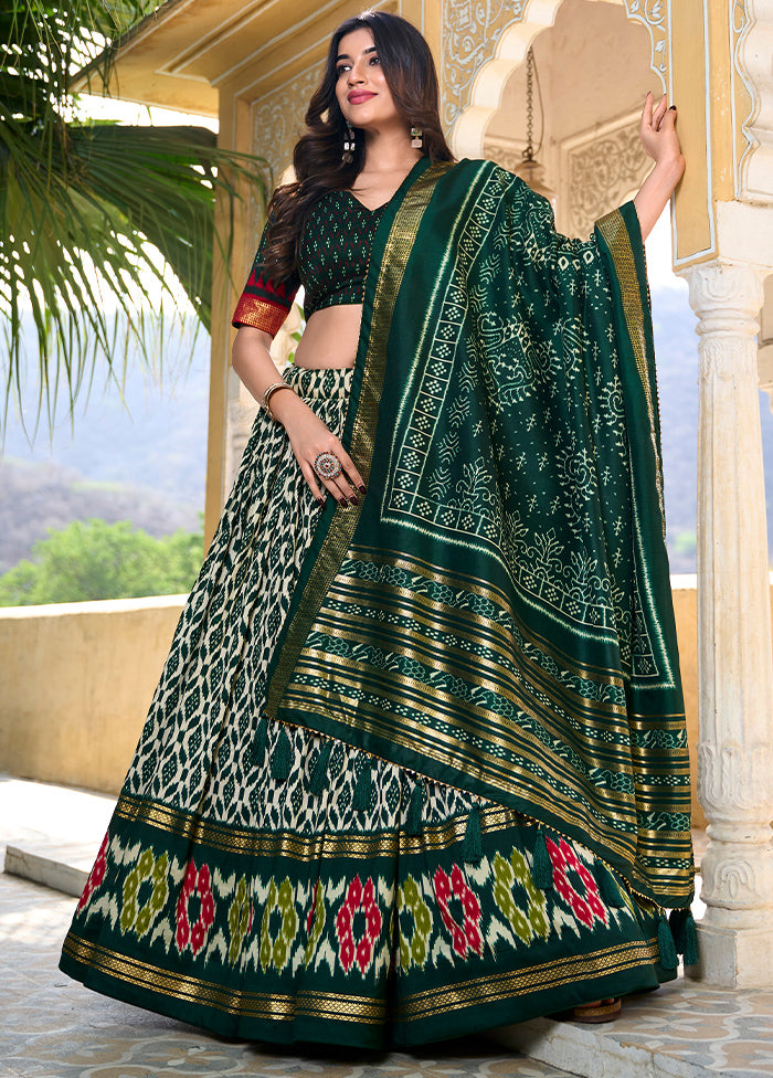 3 Pc Multicolor Silk Semi Stitched Lehenga Set