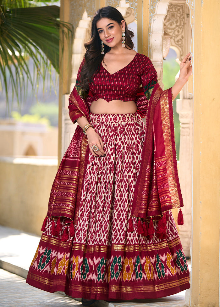 3 Pc Multicolor Silk Semi Stitched Lehenga Set