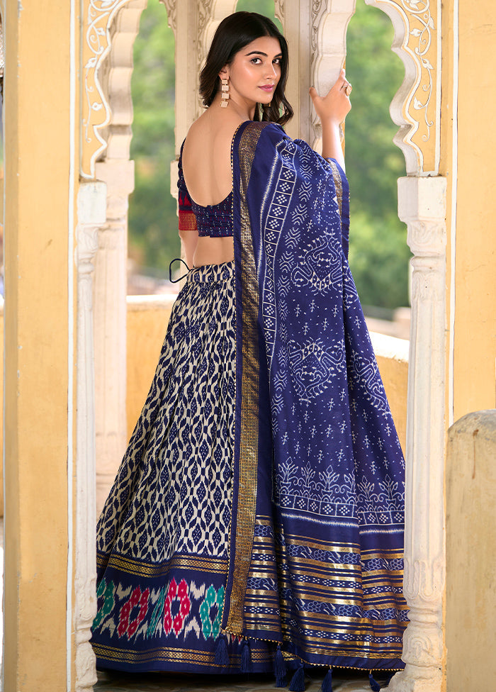 3 Pc Multicolor Silk Semi Stitched Lehenga Set