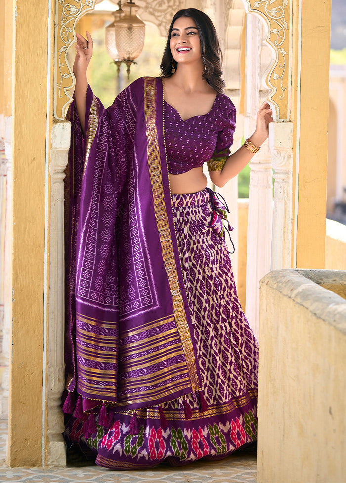 3 Pc Multicolor Silk Semi Stitched Lehenga Set