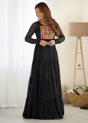 Black Readymade Pure Georgette Indian Dress