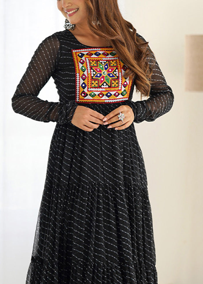 Black Readymade Pure Georgette Indian Dress