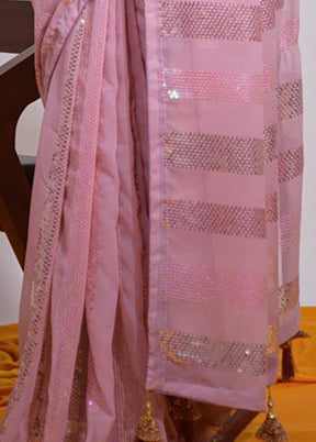 Baby Pink Georgette Saree With Blouse Piece