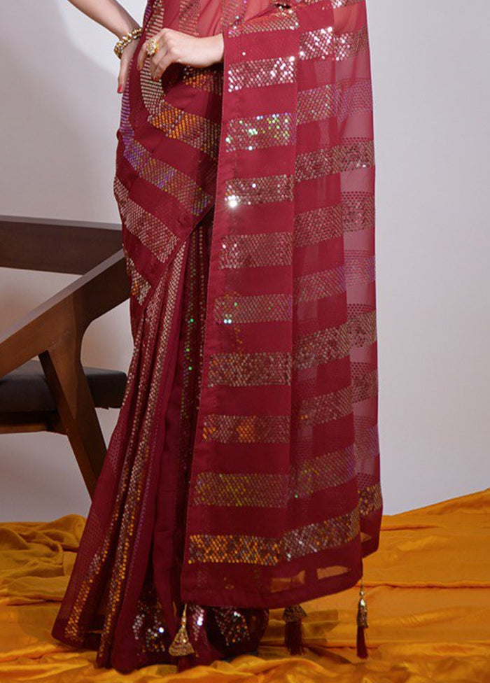 Maroon Georgette Saree With Blouse Piece