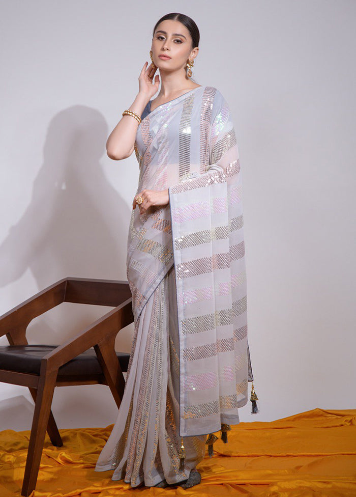 Grey Georgette Saree With Blouse Piece