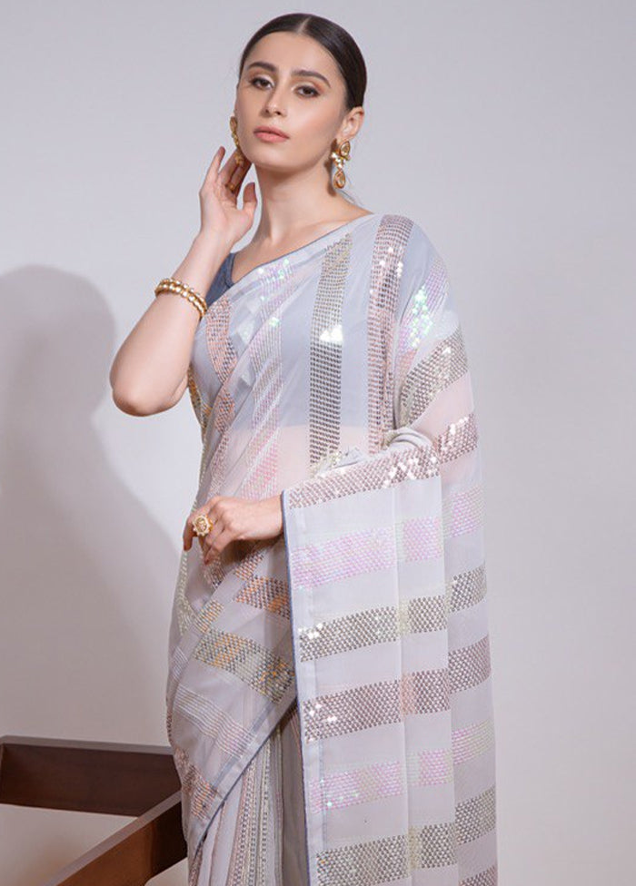 Grey Georgette Saree With Blouse Piece