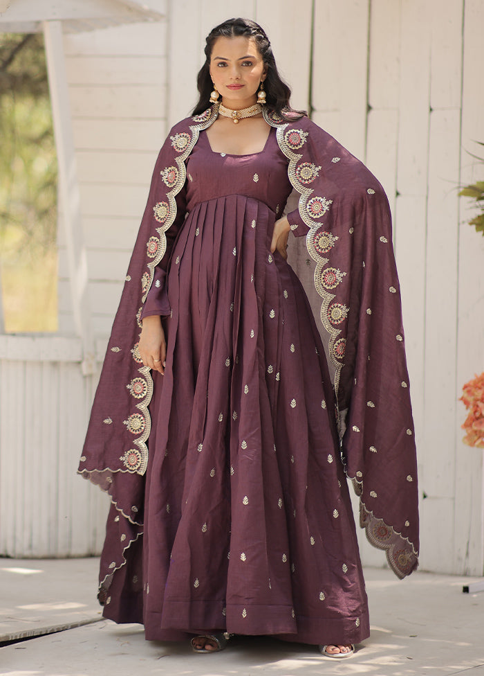 Purple Readymade Silk Dupatta Indian Dress