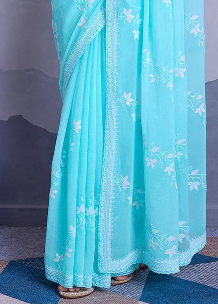 Firoza Chiffon Silk Saree With Blouse Piece