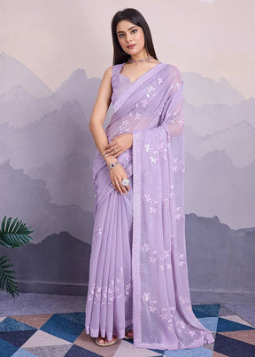 Lavender Chiffon Silk Saree With Blouse Piece