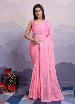 Pink Chiffon Silk Saree With Blouse Piece