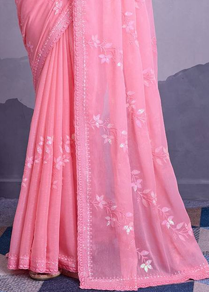 Pink Chiffon Silk Saree With Blouse Piece