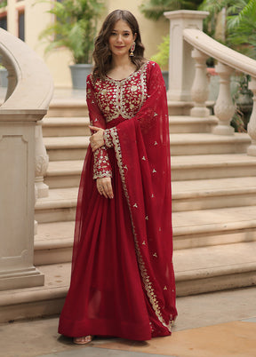 Maroon Readymade Silk Dupatta Indian Dress