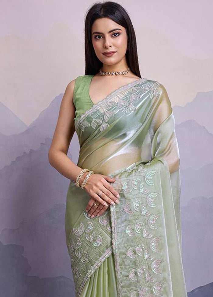 Pista Green Jimmy Choo Saree With Blouse Piece