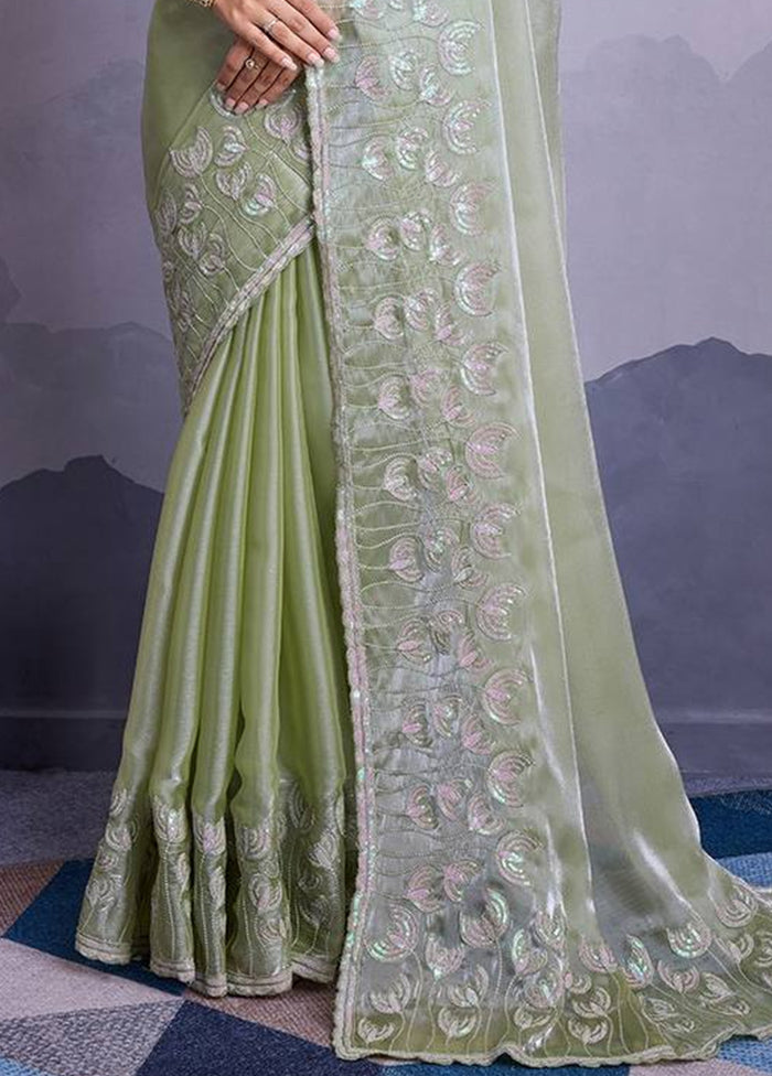 Pista Green Jimmy Choo Saree With Blouse Piece