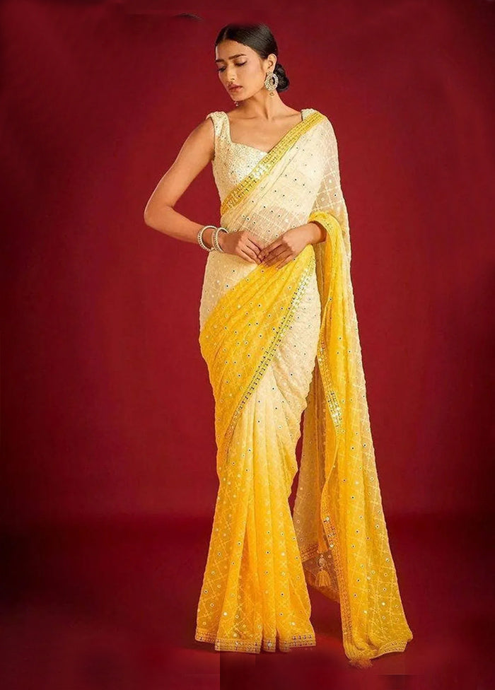 Multicolor Georgette Saree With Blouse Piece