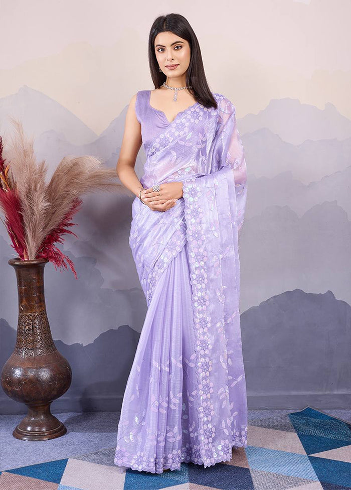 Lavender Dupion Silk Saree With Blouse Piece