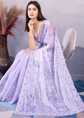 Lavender Dupion Silk Saree With Blouse Piece