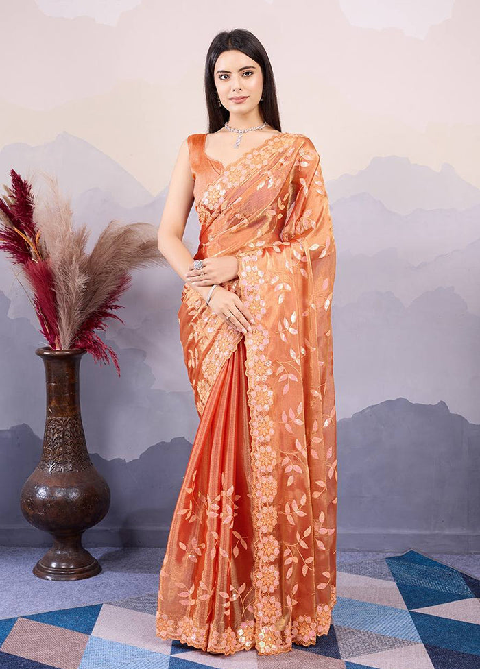 Orange Dupion Silk Saree With Blouse Piece