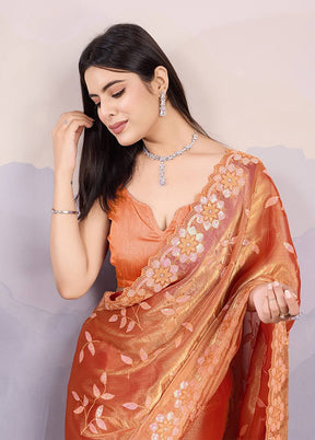 Orange Dupion Silk Saree With Blouse Piece