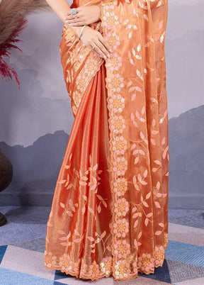 Orange Dupion Silk Saree With Blouse Piece