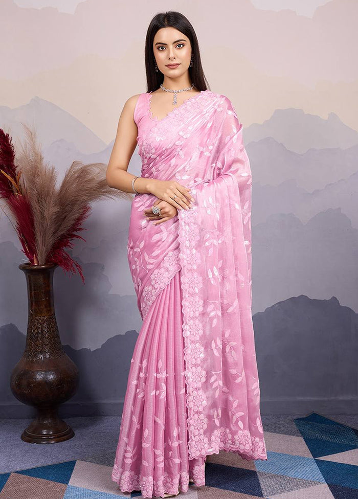 Pink Dupion Silk Saree With Blouse Piece