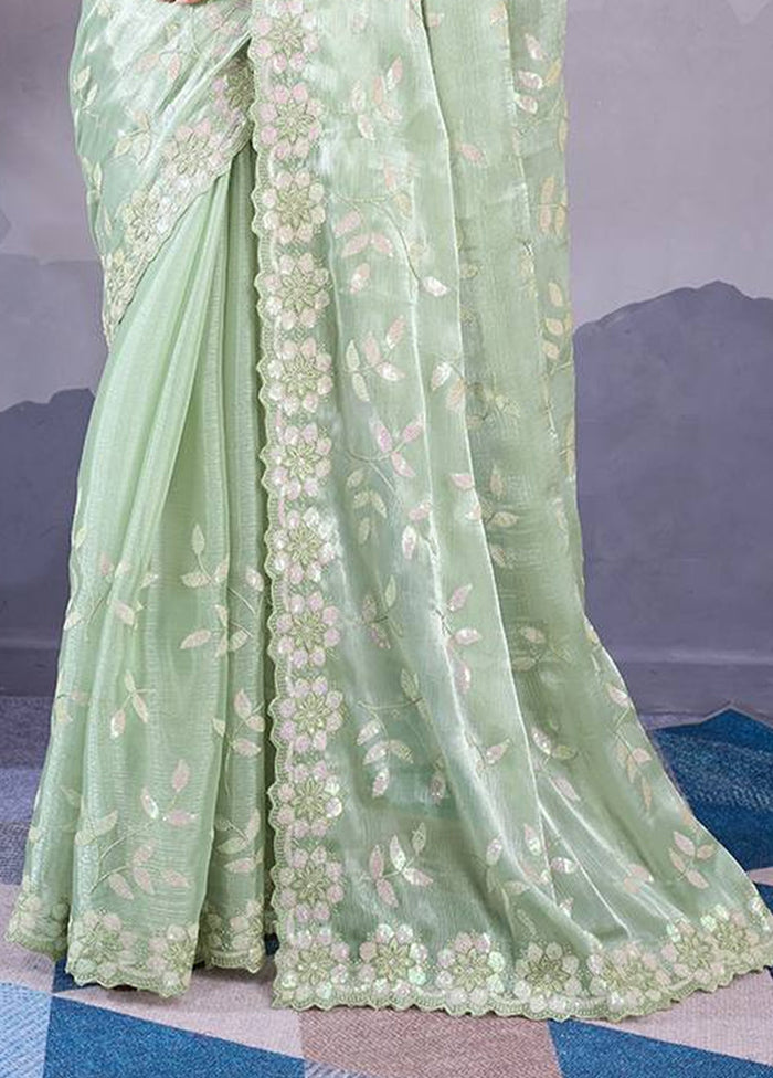 Sea Green Dupion Silk Saree With Blouse Piece