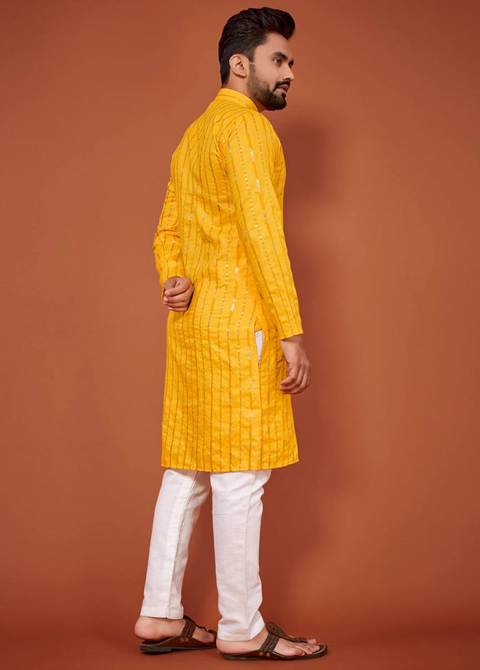 Yellow Cotton Kurta And Pajama Set