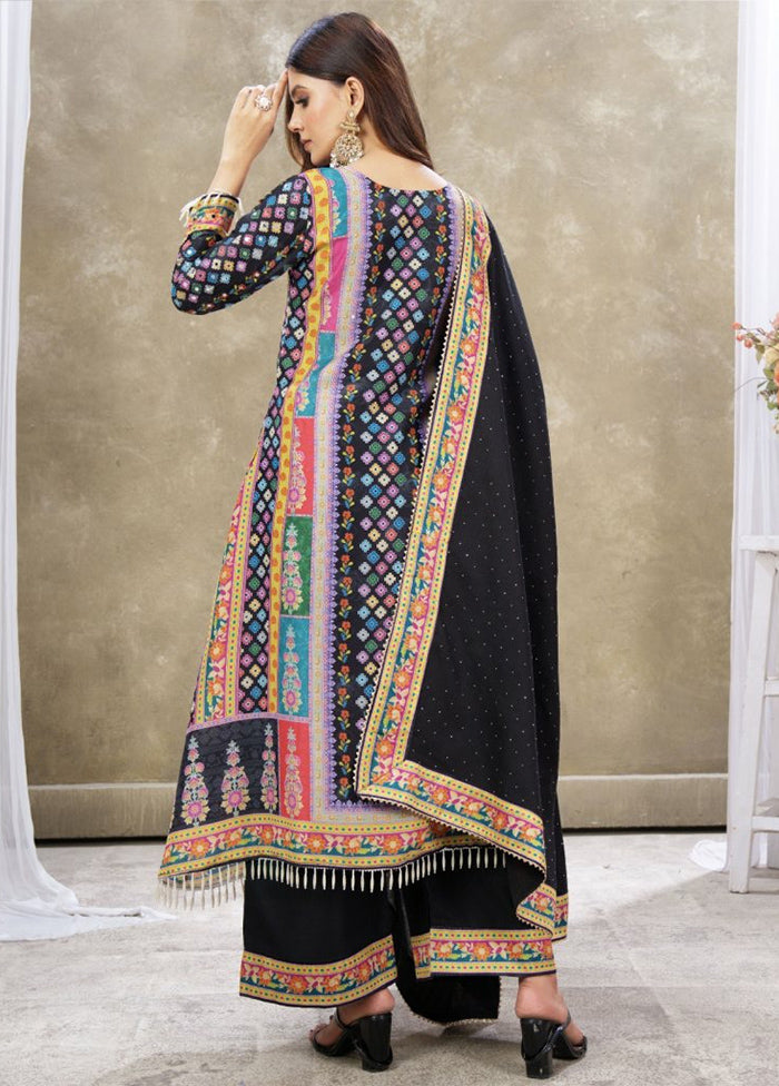 3 Pc Black Readymade Cotton Dupatta Suit Set