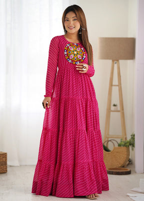 Pink Readymade Pure Georgette Indian Dress