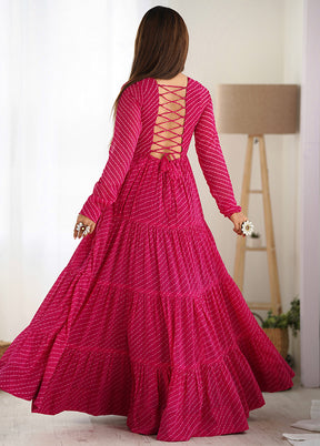 Pink Readymade Pure Georgette Indian Dress