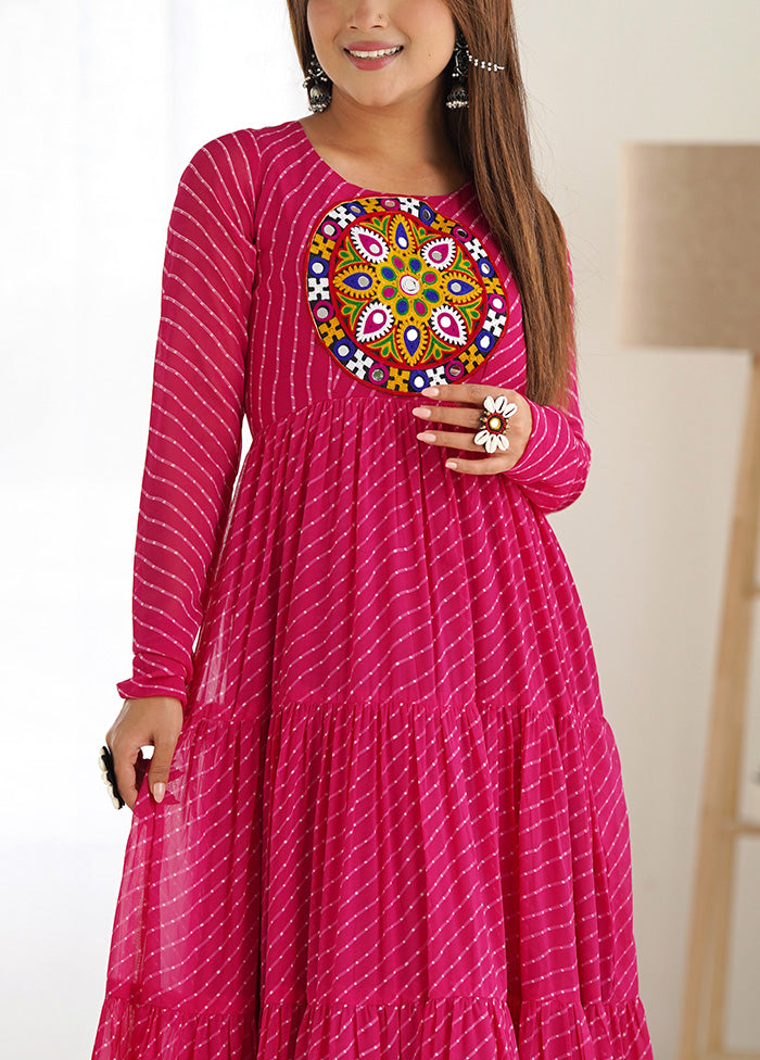 Pink Readymade Pure Georgette Indian Dress