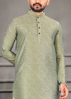 Sea Green Silk Kurta And Pajama Set