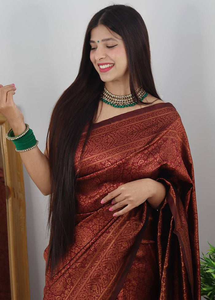 Maroon Banarasi Silk Saree With Blouse Piece