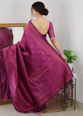 Wine Banarasi Silk Saree With Blouse Piece