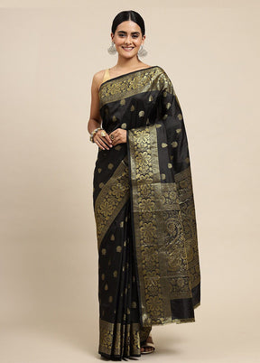 Black Banarasi Silk Saree With Blouse Piece