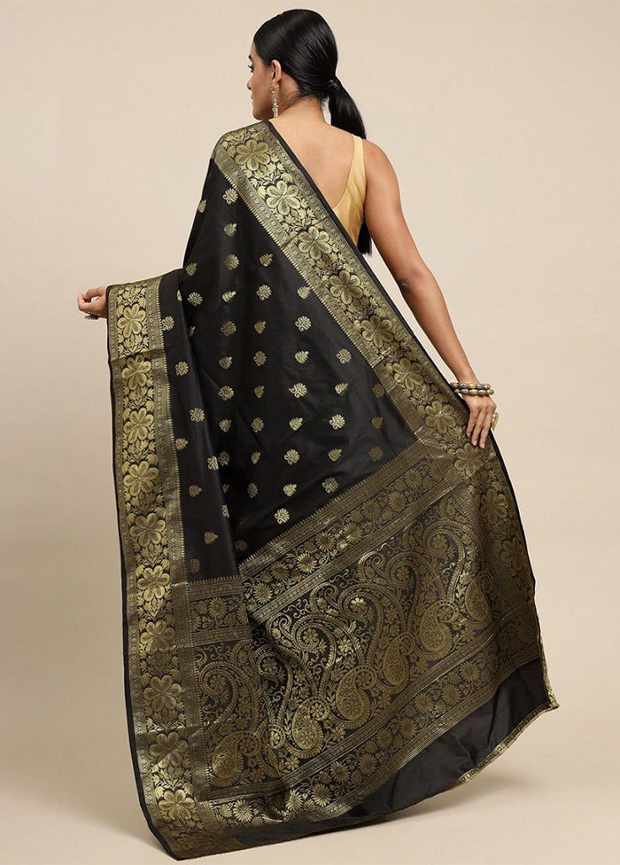 Black Banarasi Silk Saree With Blouse Piece