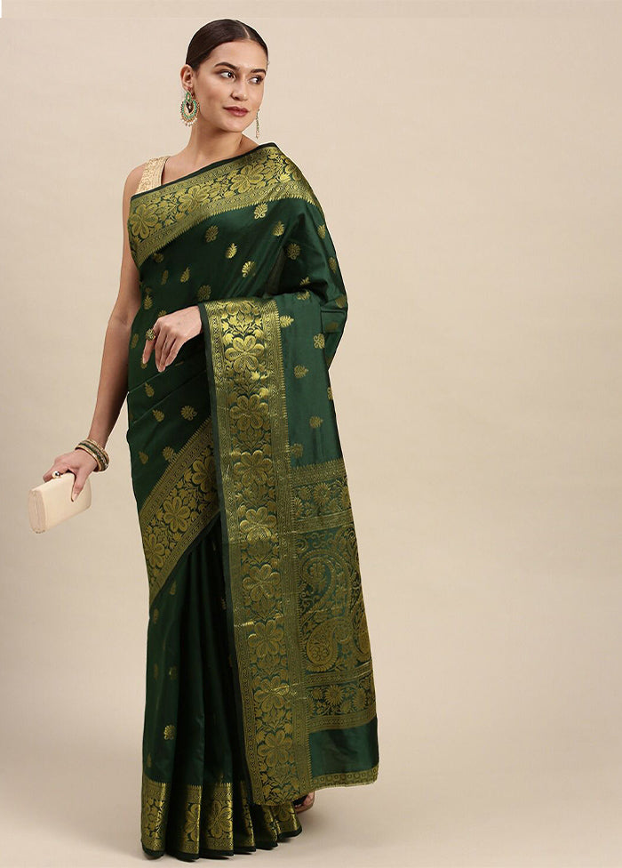 Green Banarasi Silk Saree With Blouse Piece