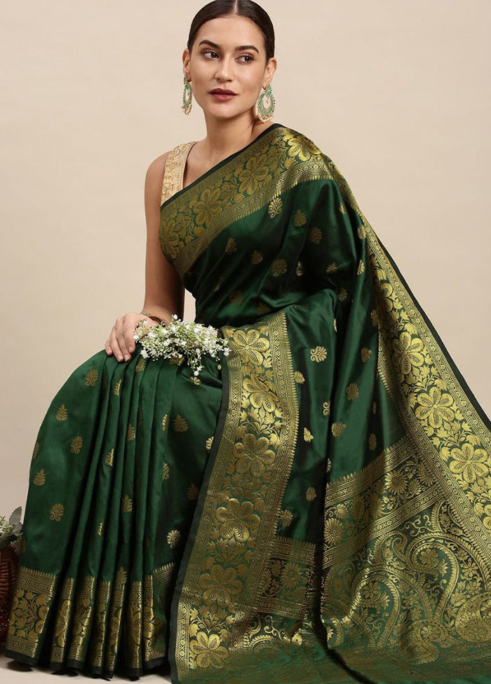 Green Banarasi Silk Saree With Blouse Piece