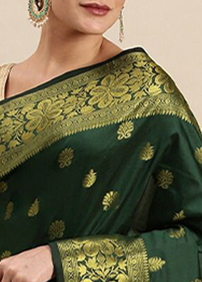 Green Banarasi Silk Saree With Blouse Piece