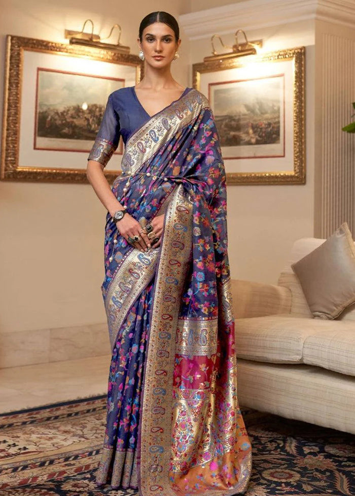 Multicolor Banarasi Silk Saree With Blouse Piece