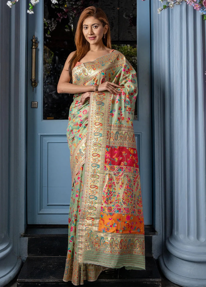 Multicolor Banarasi Silk Saree With Blouse Piece